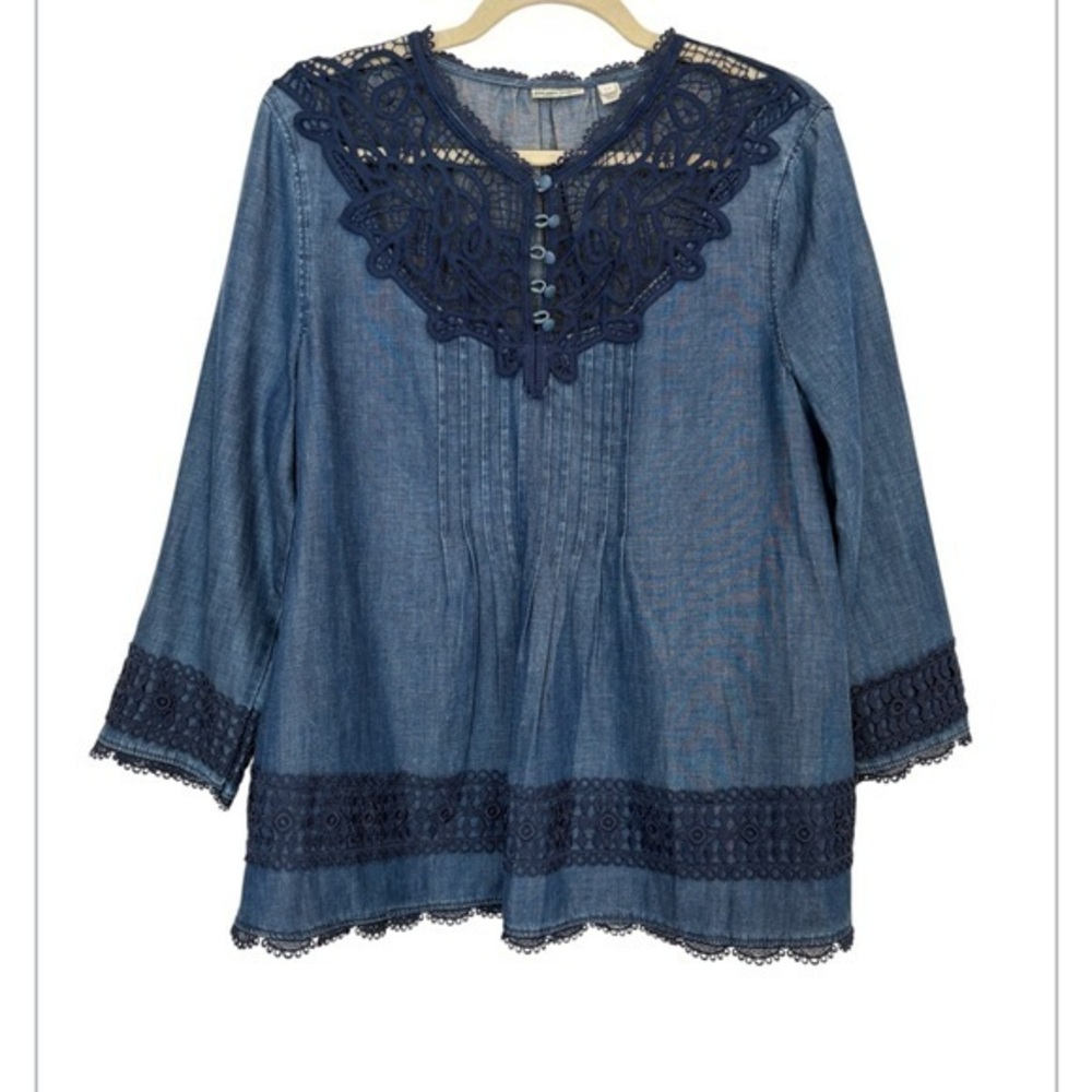 Anthropologie Holding Horses Womens Perra Laced Chambray Top Shirt Size 12